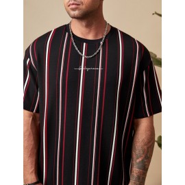 Extended Sizes Men Block Striped & Letter Graphic Tee