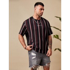 Extended Sizes Men Block Striped & Letter Graphic Tee