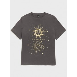 Extended Sizes Men Sun & Moon Print Tee