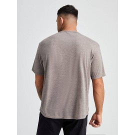Extended Sizes Men Button Detail Notched Neck Tee