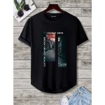 Men Slogan & Picture Print High Low Hem Tee