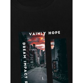 Men Slogan & Picture Print High Low Hem Tee