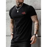 Men Rose Print Round Neck Tee