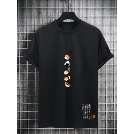 Men Japanese Letter & Food Print Tee