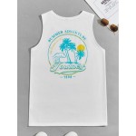Men Letter & Coconut Tree Print Tank Top