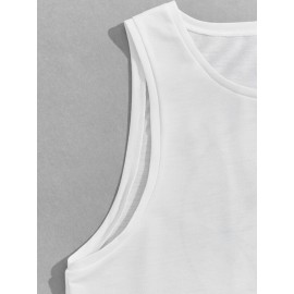 Men Letter & Coconut Tree Print Tank Top