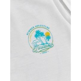Men Letter & Coconut Tree Print Tank Top
