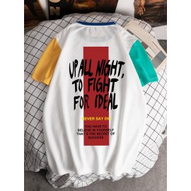 Men Slogan Graphic Colorblock Tee