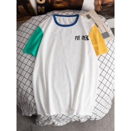 Men Slogan Graphic Colorblock Tee