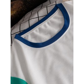 Men Slogan Graphic Colorblock Tee