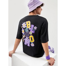 Men Floral & Letter Graphic Drop Shoulder Tee