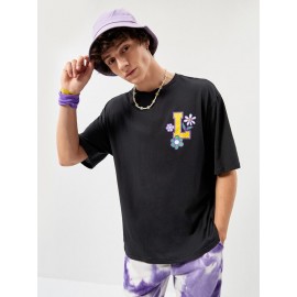 Men Floral & Letter Graphic Drop Shoulder Tee
