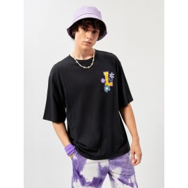 Men Floral & Letter Graphic Drop Shoulder Tee