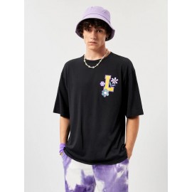 Men Floral & Letter Graphic Drop Shoulder Tee