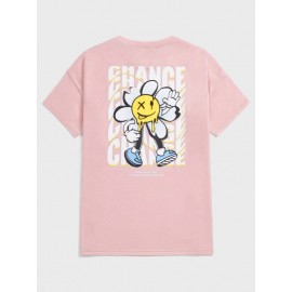 Men Cartoon Face & Letter Graphic Drop Shoulder Tee