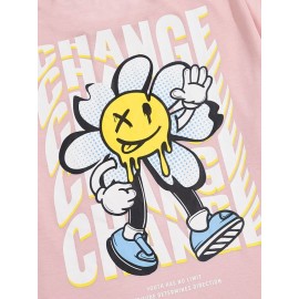 Men Cartoon Face & Letter Graphic Drop Shoulder Tee