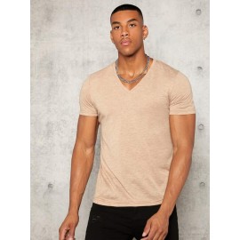 Men Solid V Neck Short Sleeve Tee