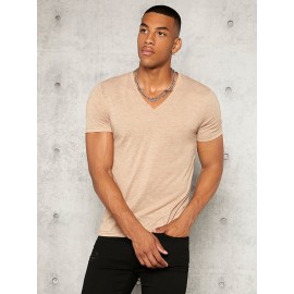 Men Solid V Neck Short Sleeve Tee