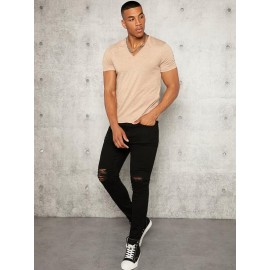 Men Solid V Neck Short Sleeve Tee