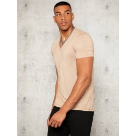 Men Solid V Neck Short Sleeve Tee