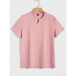 Men Notched Neck Ribbed Knit Tee