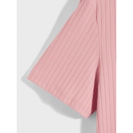 Men Notched Neck Ribbed Knit Tee