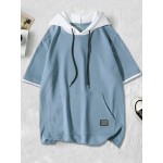 Men Patched Detail Drawstring Hooded Tee