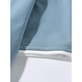 Men Patched Detail Drawstring Hooded Tee