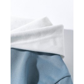Men Patched Detail Drawstring Hooded Tee