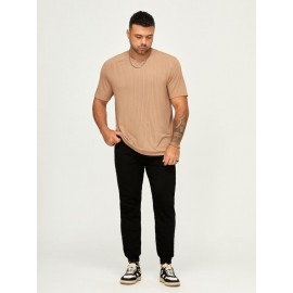Extended Sizes Men Solid Rib-knit Tee