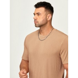 Extended Sizes Men Solid Rib-knit Tee