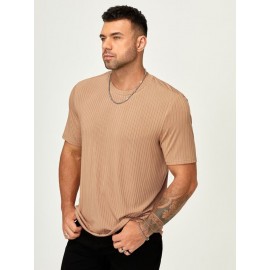 Extended Sizes Men Solid Rib-knit Tee