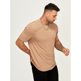 Extended Sizes Men Solid Rib-knit Tee