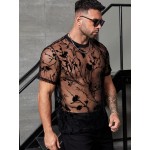 Extended Sizes Men Floral Sheer Tee