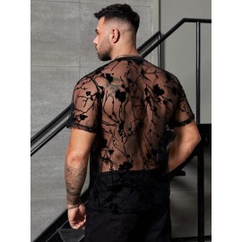 Extended Sizes Men Floral Sheer Tee