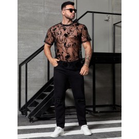 Extended Sizes Men Floral Sheer Tee
