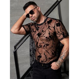 Extended Sizes Men Floral Sheer Tee