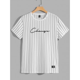 Men Striped & Letter Graphic Tee