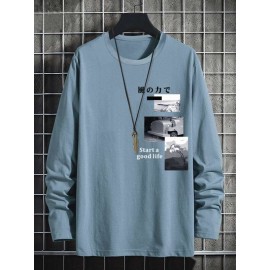 Men Car & Slogan Print Tee